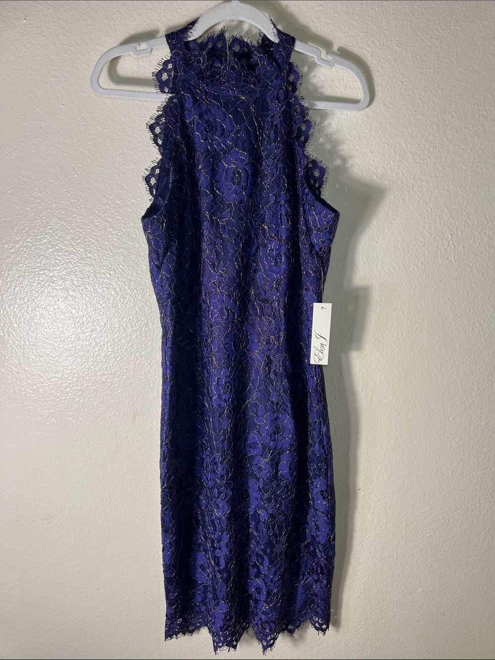 Eliza J Royal Blue High-Neck Lace Midi Dress size 10